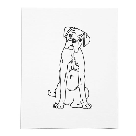 An art print featuring a line drawing of a Boxer dog on white linen paper