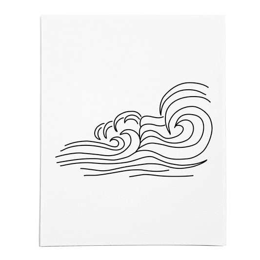An art print featuring a line drawing of Waves on white linen paper