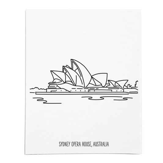 An art print featuring a line drawing of the Sydney Opera House on white linen paper