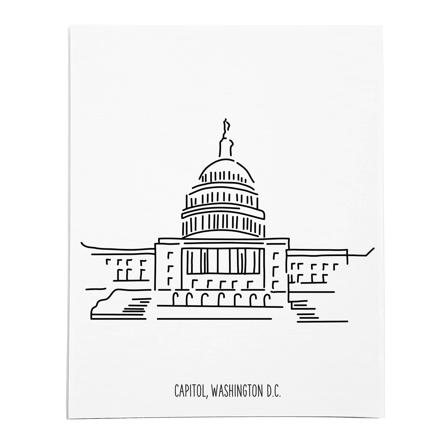An art print featuring a line drawing of the Capitol Building on white linen paper