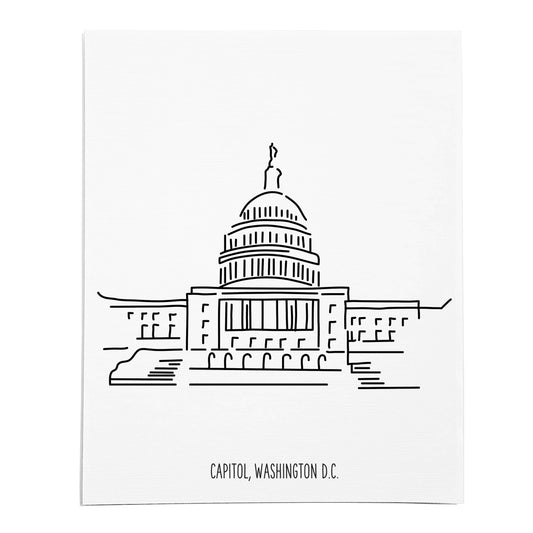 An art print featuring a line drawing of the Capitol Building on white linen paper