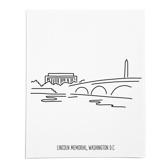 An art print featuring a line drawing of the Lincoln Memorial on white linen paper