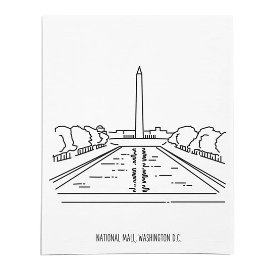 An art print featuring a line drawing of the National Mall on white linen paper