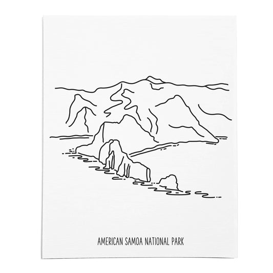 An art print featuring a line drawing of American Samoa National Park on white linen paper