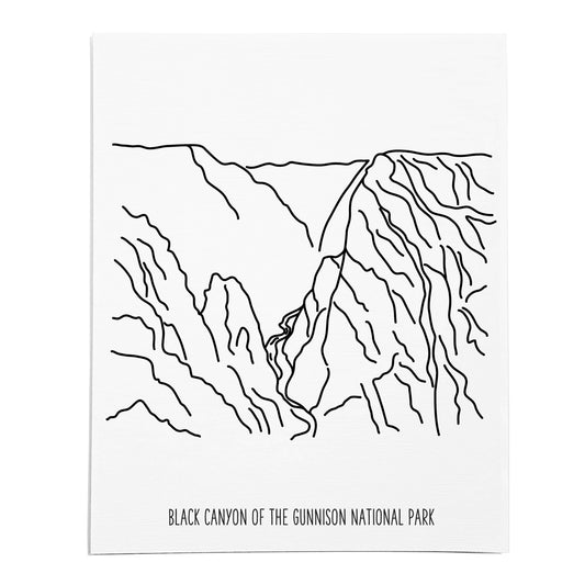 An art print featuring a line drawing of Black Canyon of the Gunnison National Park on white linen paper