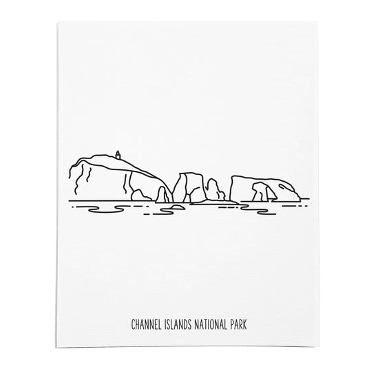 An art print featuring a line drawing of Channel Islands National Park on white linen paper