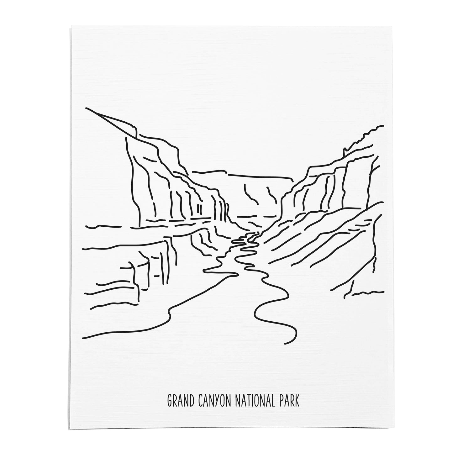 An art print featuring a line drawing of Grand Canyon National Park on white linen paper
