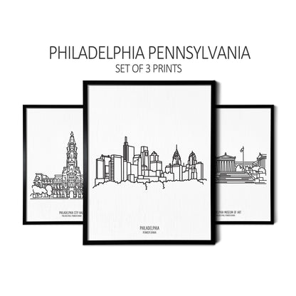 Philadelphia Pennsylvania (Set of 3 Art Prints)