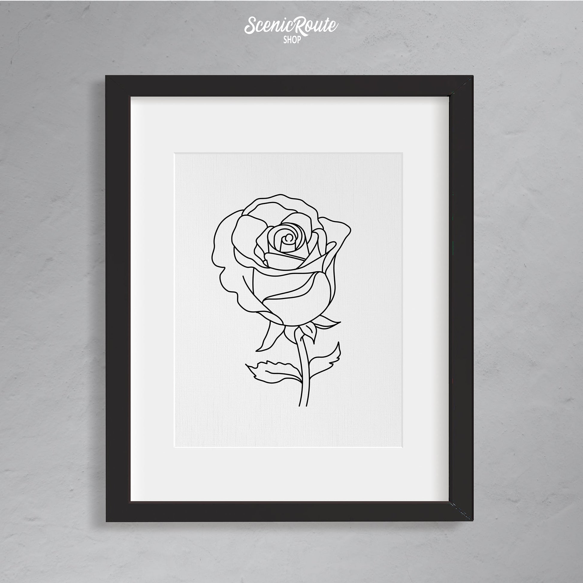 A framed line art drawing of a Rose Flower