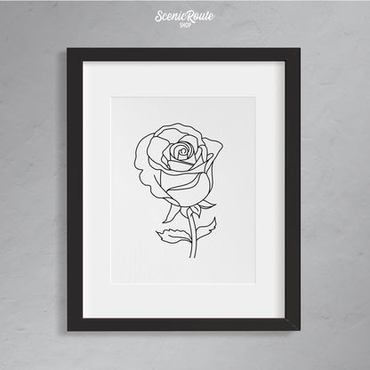 A framed line art drawing of a Rose Flower