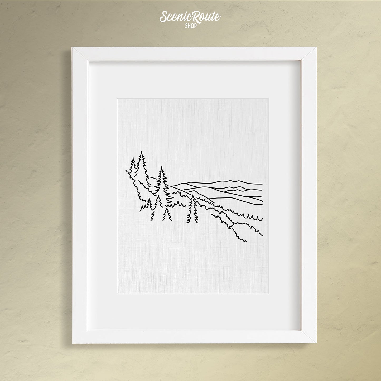 A framed line art drawing of Great Smoky Mountains National Park