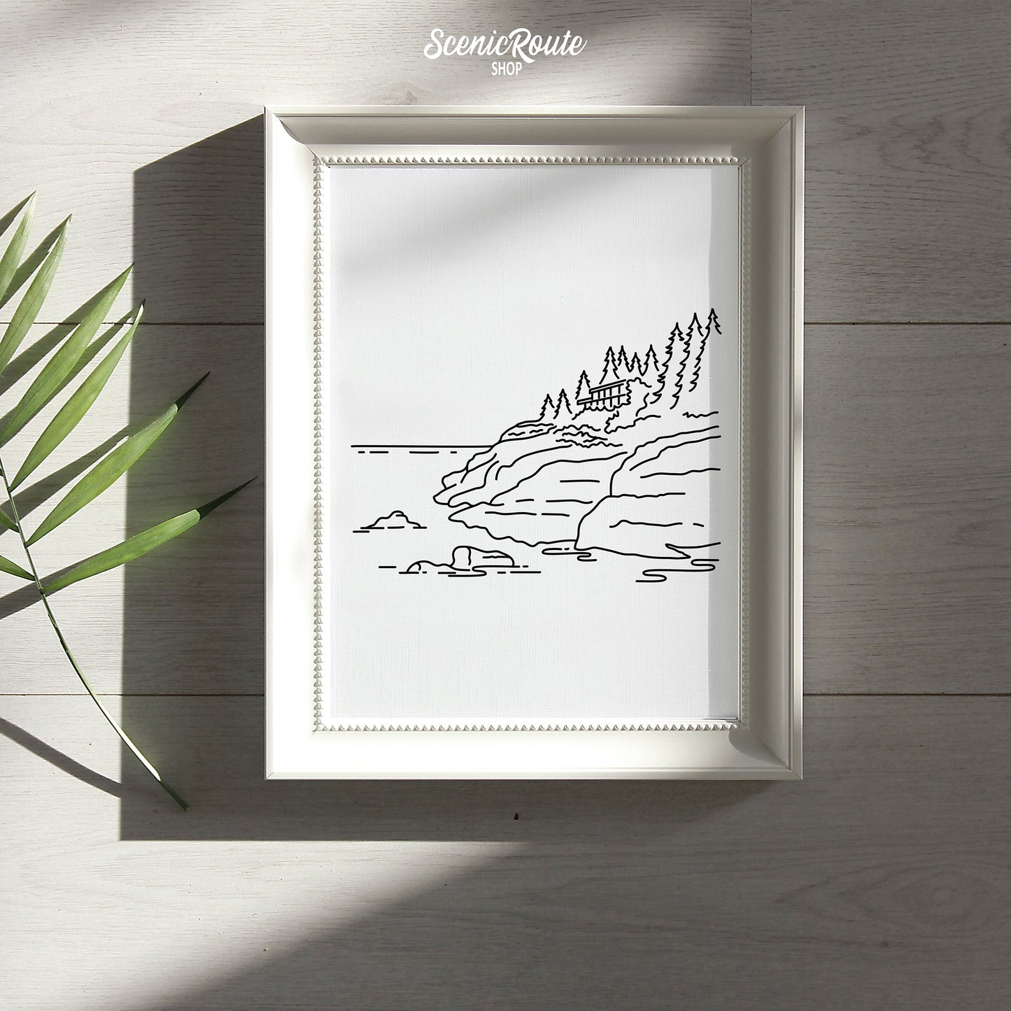 A framed line art drawing of Isle Royale National Park