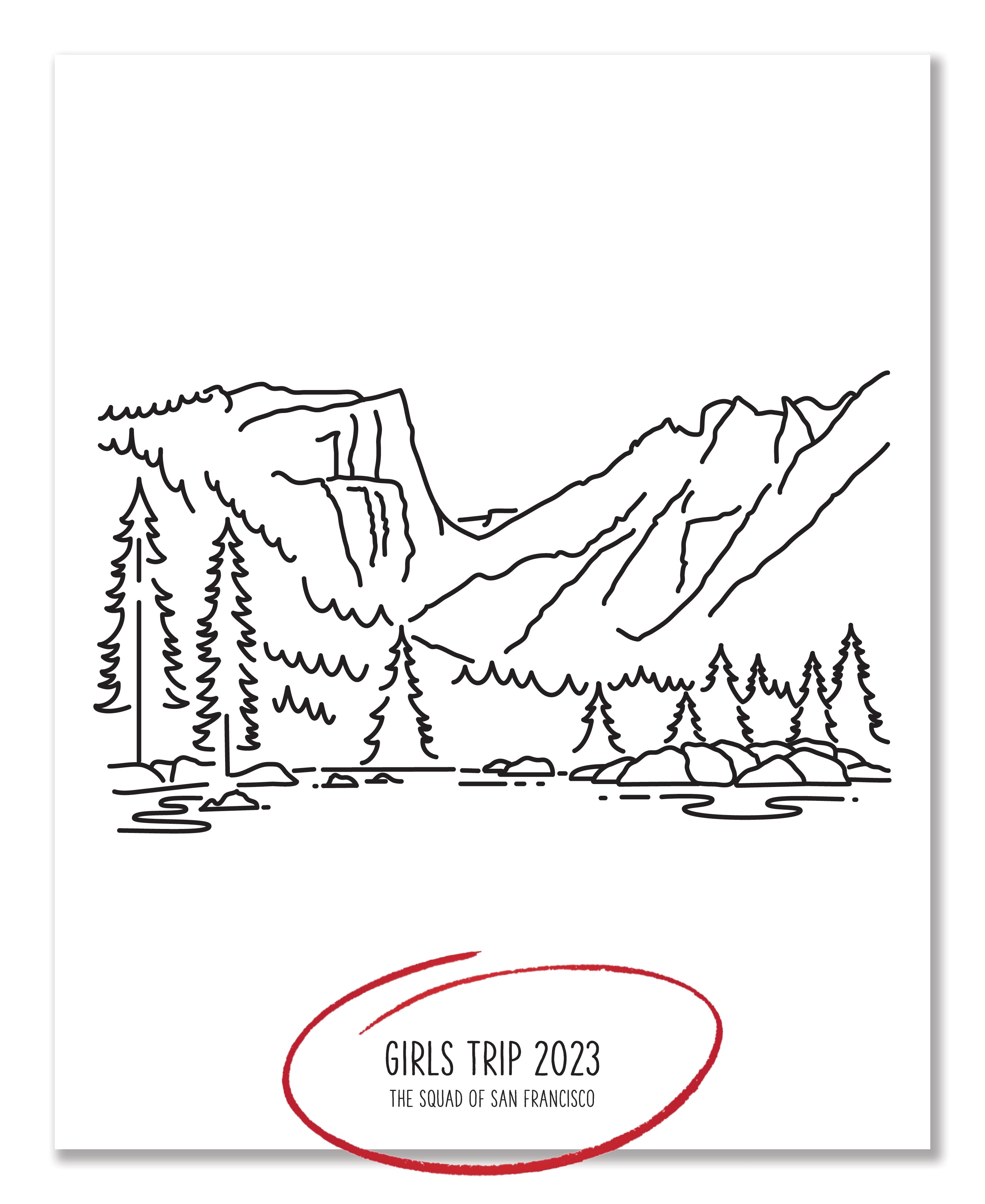 A line drawing of a Rocky Mountain National Park with a custom title