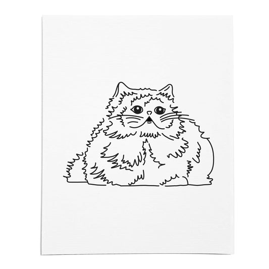 An art print featuring a line drawing of a Himalayan cat on white linen paper