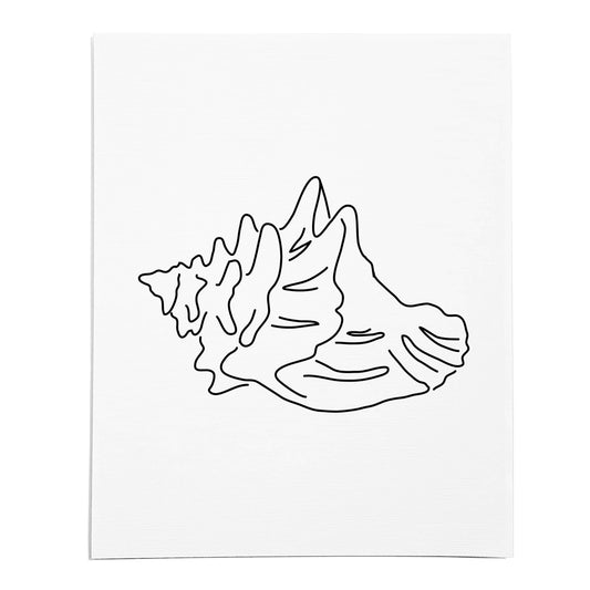 An art print featuring a line drawing of a Conch Shell on white linen paper