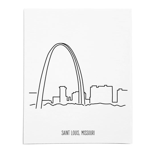 An art print featuring a line drawing of the Saint Louis Skyline on white linen paper