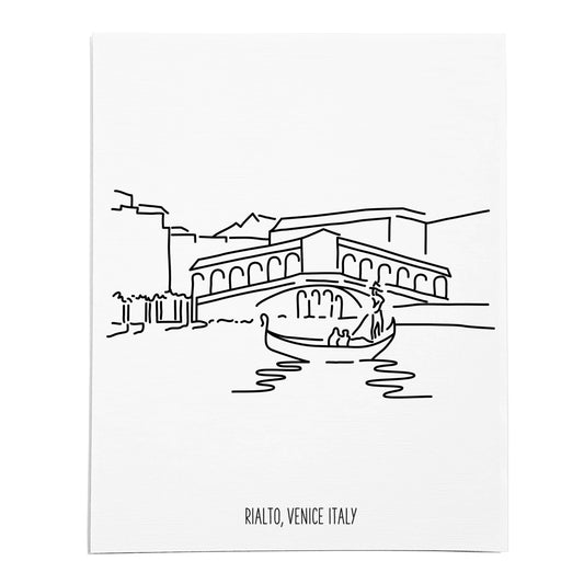 An art print featuring a line drawing of the Rialto Bridge on white linen paper