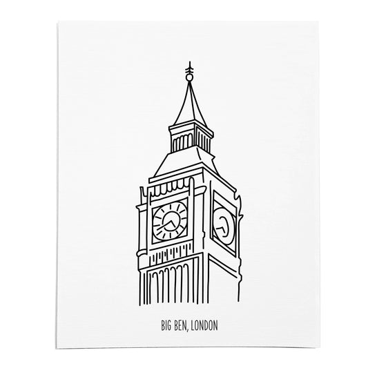 An art print featuring a line drawing of Big Ben on white linen paper