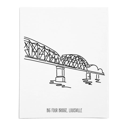An art print featuring a line drawing of the Big Four Bridge on white linen paper