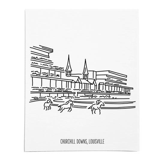 An art print featuring a line drawing of Churchill Downs on white linen paper