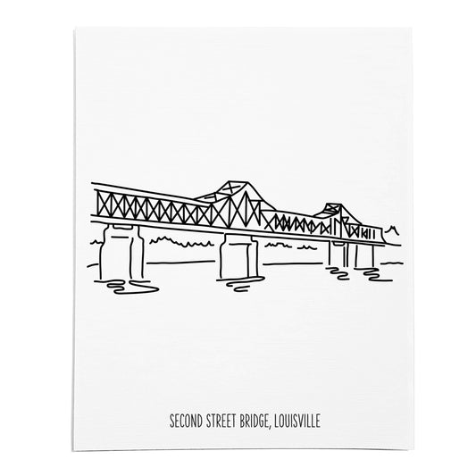An art print featuring a line drawing of the Second Street Bridge on white linen paper