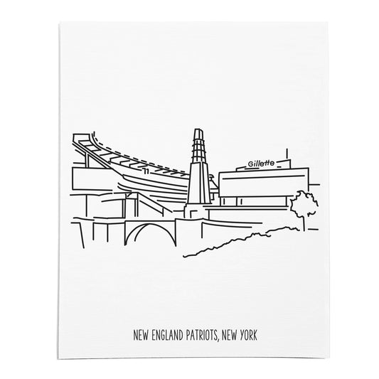 An art print featuring a line drawing of the Patriots Stadium on white linen paper