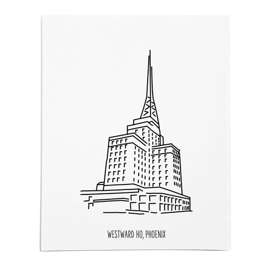 An art print featuring a line drawing of the Westward Ho on white linen paper