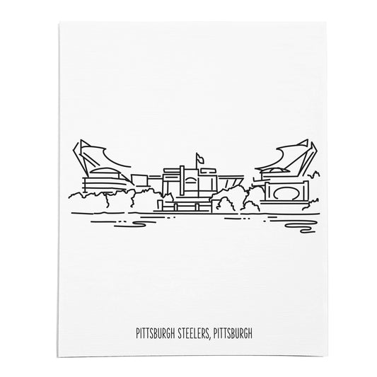 An art print featuring a line drawing of the Steelers Stadium on white linen paper