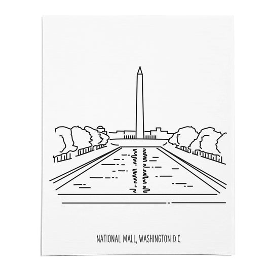 An art print featuring a line drawing of the National Mall on white linen paper