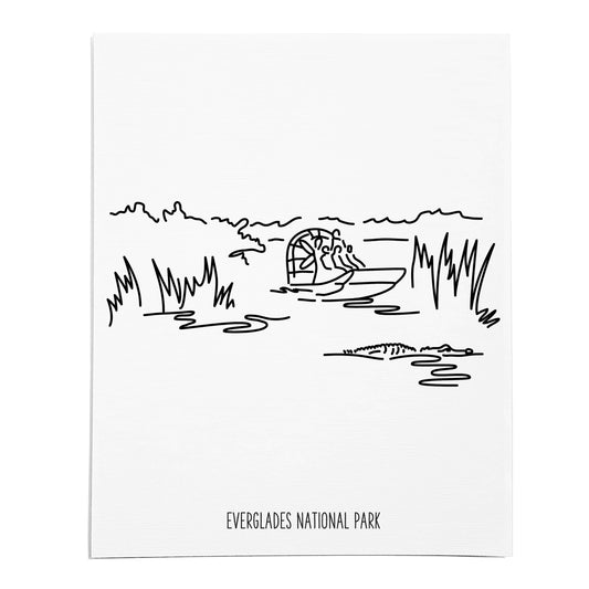 An art print featuring a line drawing of Everglades National Park on white linen paper