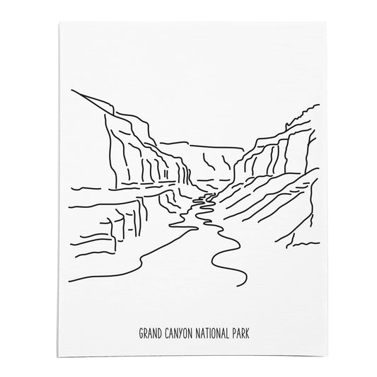 An art print featuring a line drawing of Grand Canyon National Park on white linen paper