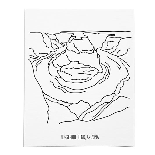 An art print featuring a line drawing of Horseshoe Bend on white linen paper