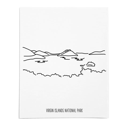An art print featuring a line drawing of Virgin Islands National Park on white linen paper