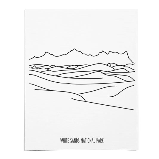 An art print featuring a line drawing of White Sands National Park on white linen paper