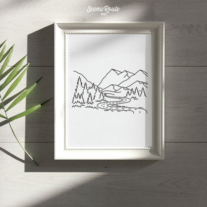 A framed line art drawing of the Adventure Mountain Road Drawing