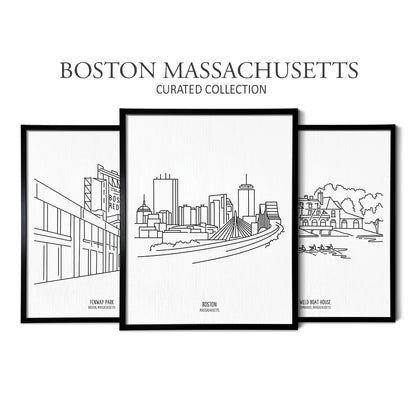 Boston Massachusetts (Set of 3 Art Prints)