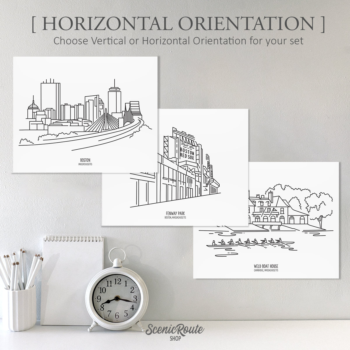 Boston Massachusetts (Set of 3 Art Prints)