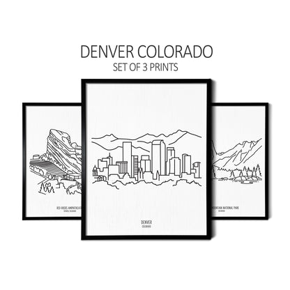 Denver Colorado (Set of 3 Art Prints)