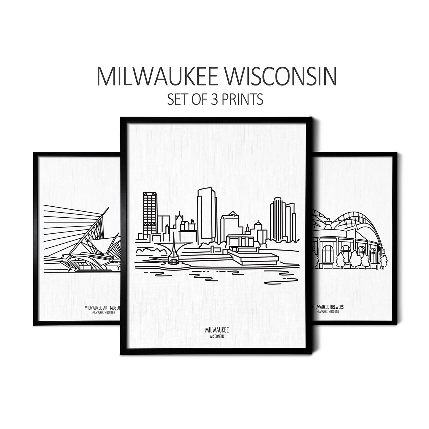 Milwaukee Wisconsin (Set of 3 Art Prints)