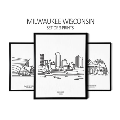 Milwaukee Wisconsin (Set of 3 Art Prints)