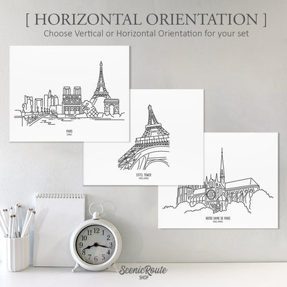 Paris France (Set of 3 Art Prints)