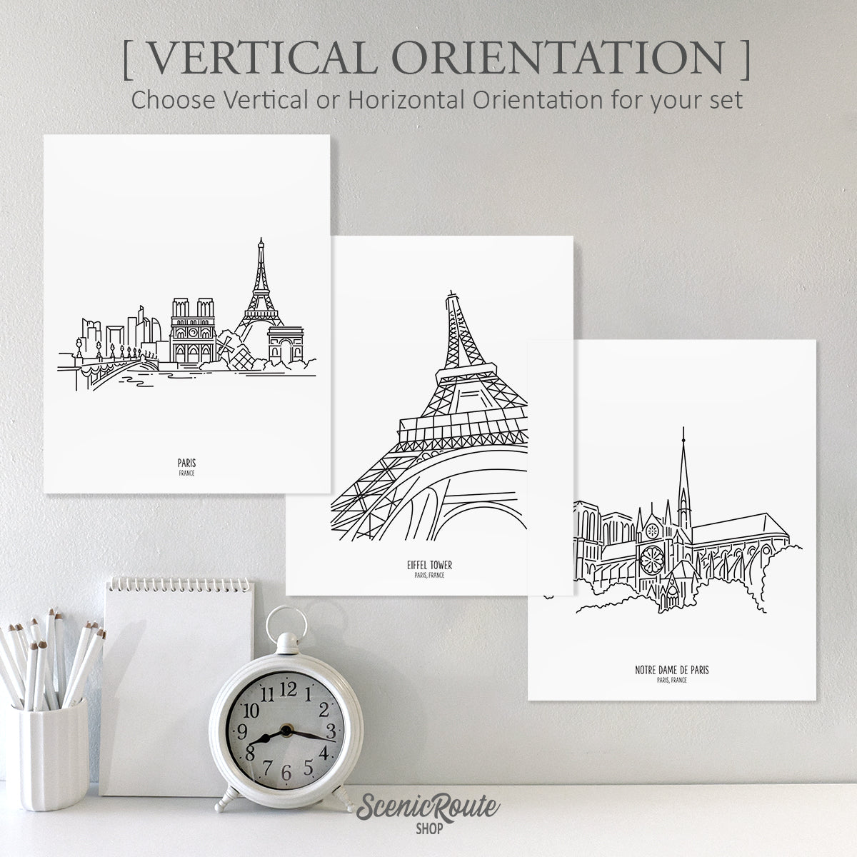 Paris France (Set of 3 Art Prints)