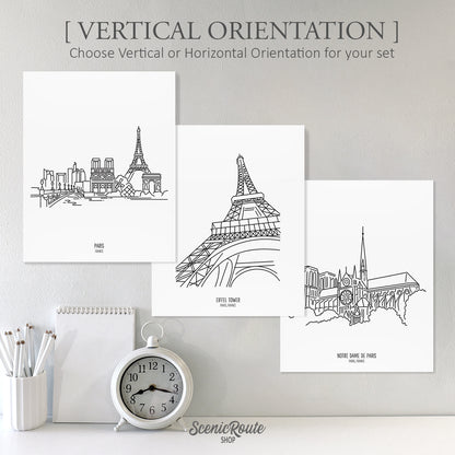 Paris France (Set of 3 Art Prints)