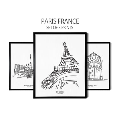 Paris France (Set of 3 Art Prints)