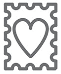 a graphic of a stamp with a heart in the center