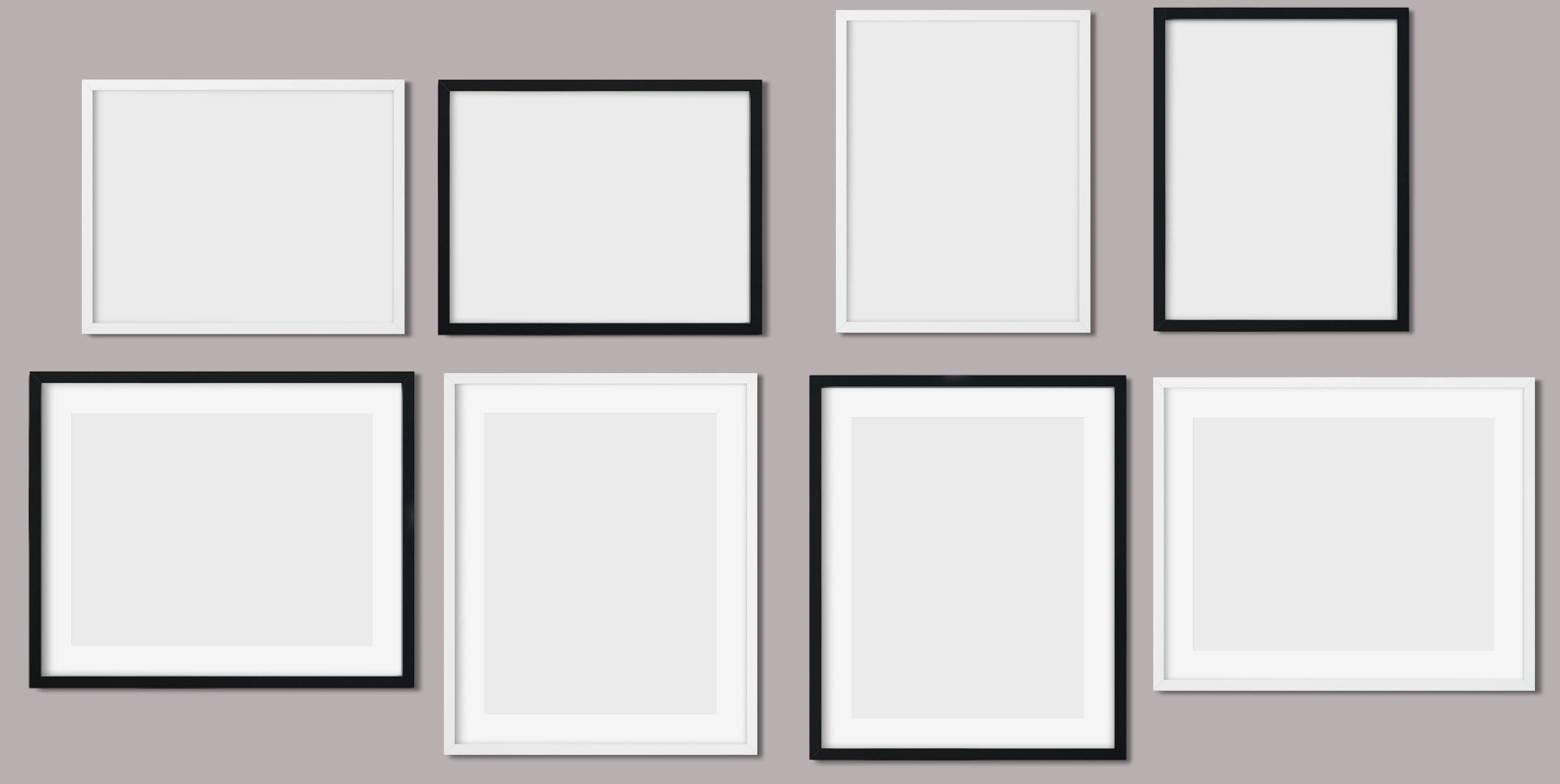 a cluster of eight picture frames
