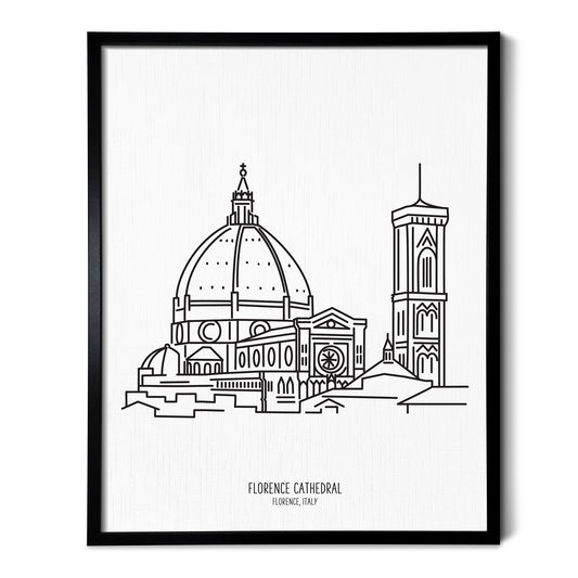 Custom line art drawings of the Duomo in Florence Italy on white linen paper in a thin black picture frames