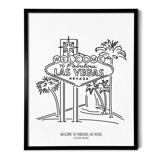 Custom line art drawings of the Las Vegas Sign on white linen paper in a thin black picture frames