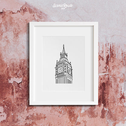 A framed line art drawing of Big Ben