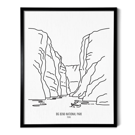A line art drawing of Badlands National Park on white linen paper in a thin black picture frame